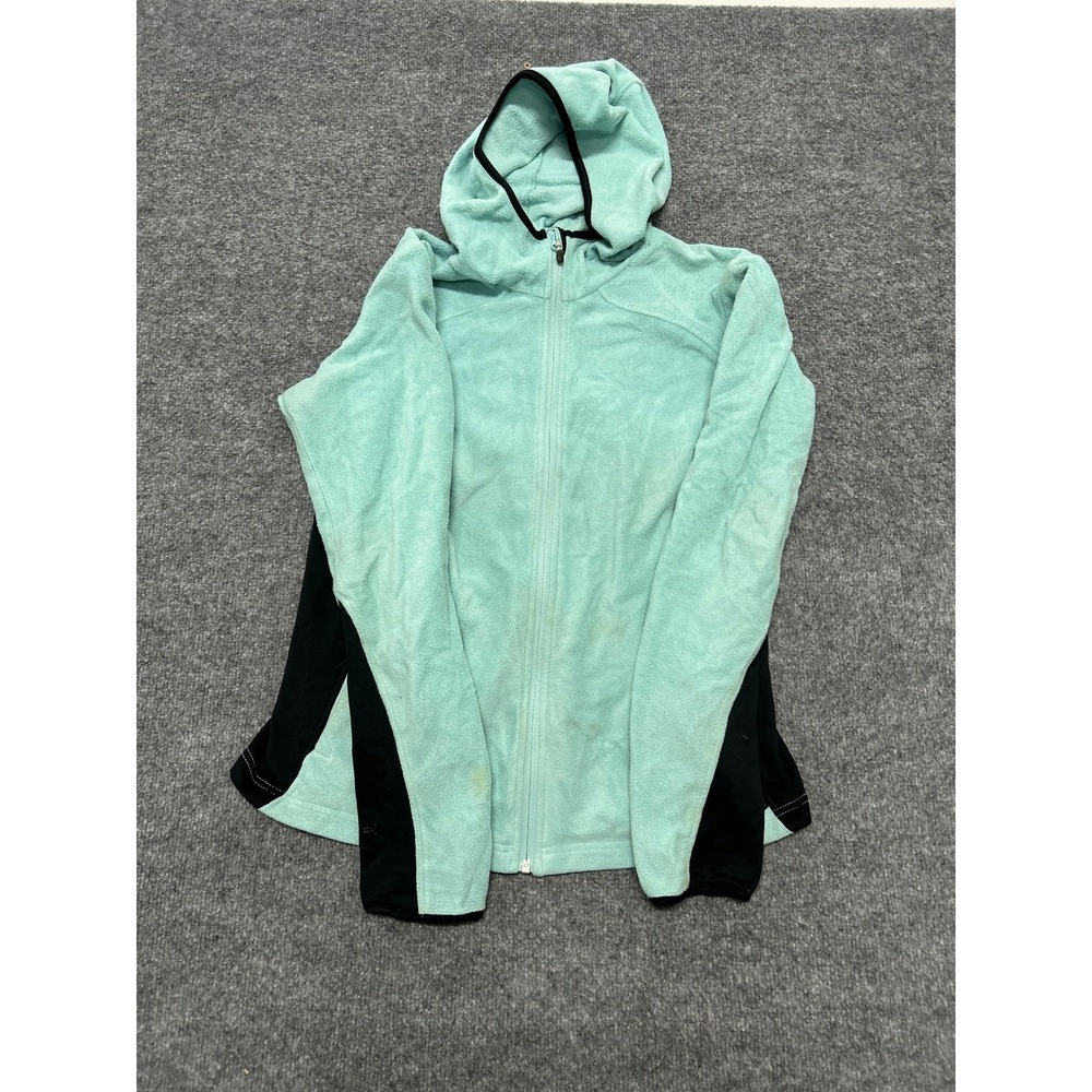 Columbia Fleece Hoodie Womens Size L Aqua Blue Black Full Zip Outdoor Activewear